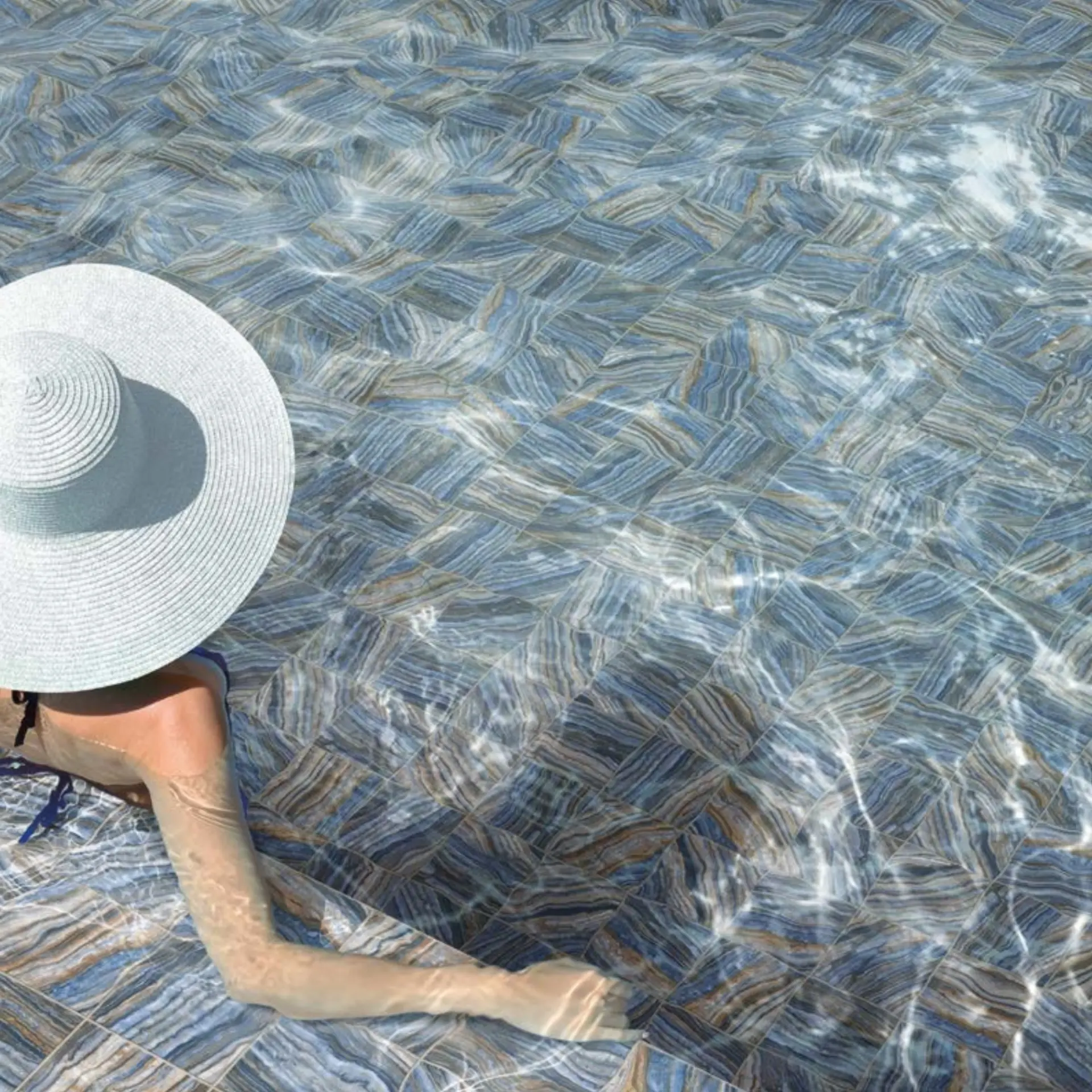 Onyx Blue glossy porcelain pool tile