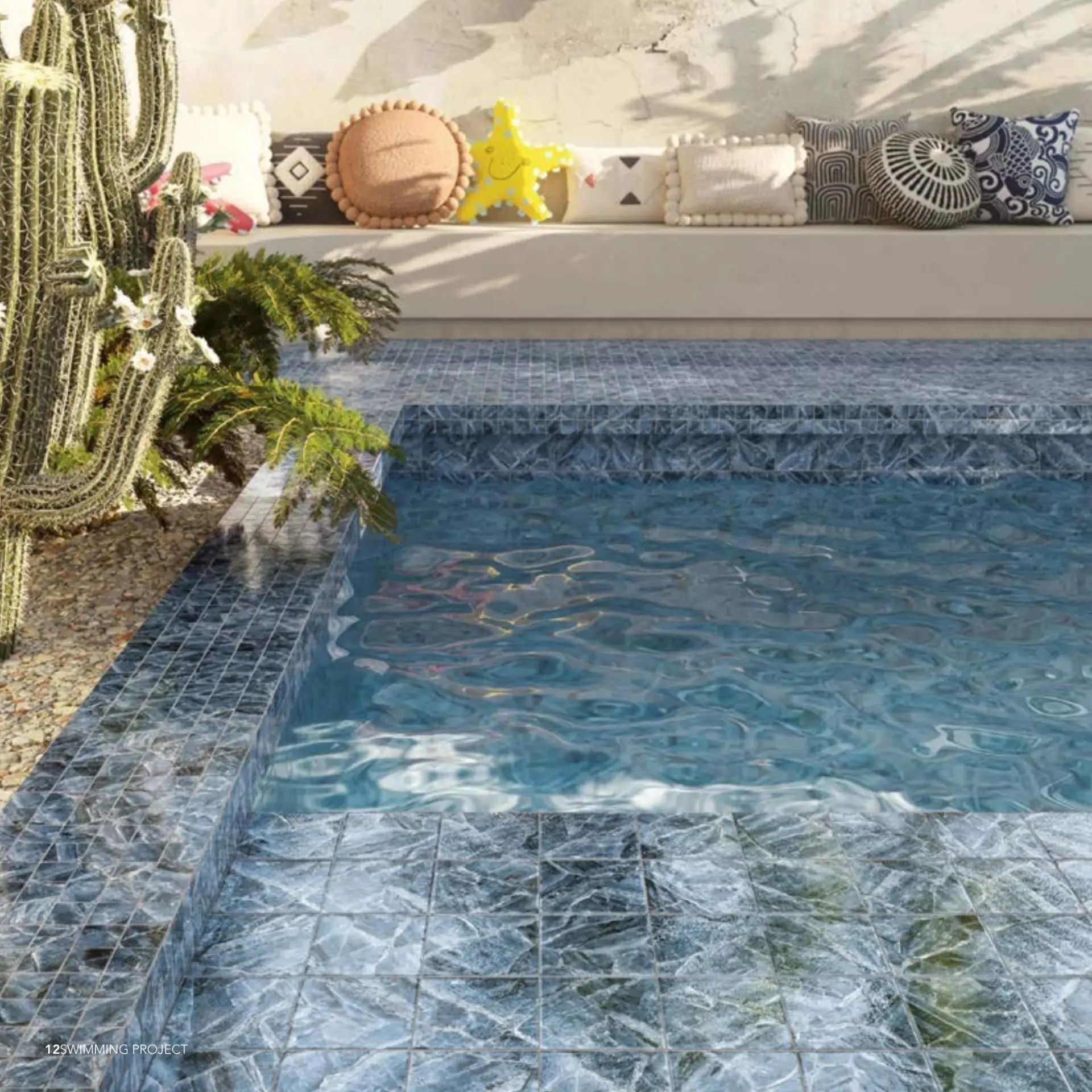 Tonga Blue glossy porcelain pool tile