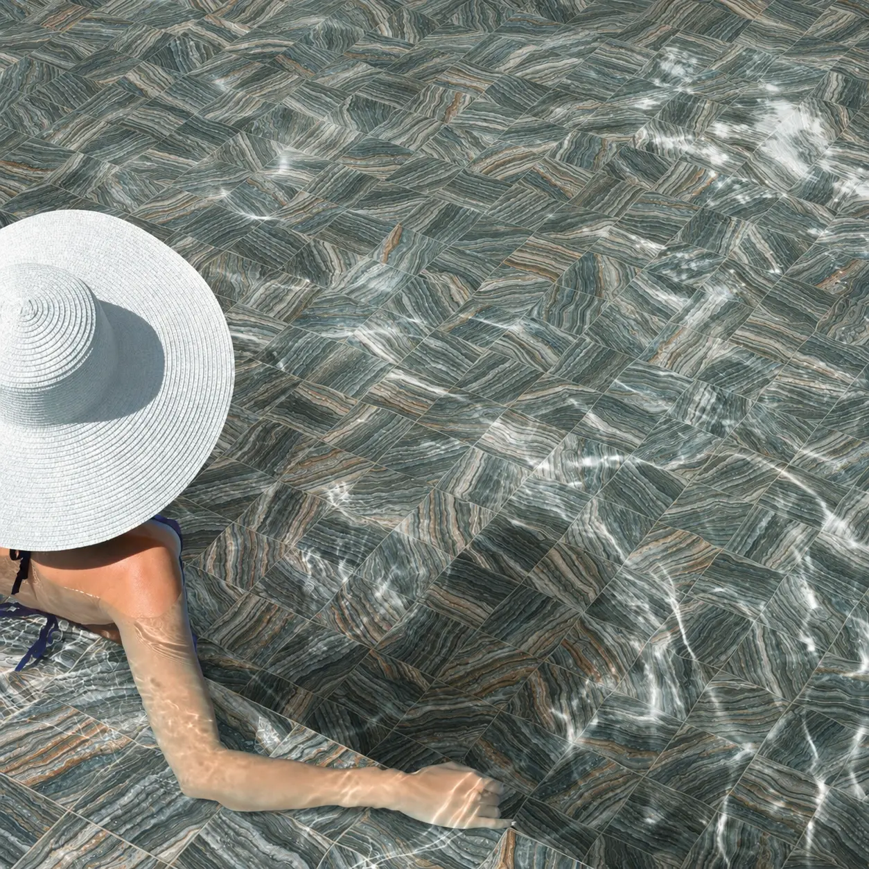 Onyx Green glossy porcelain pool tile
